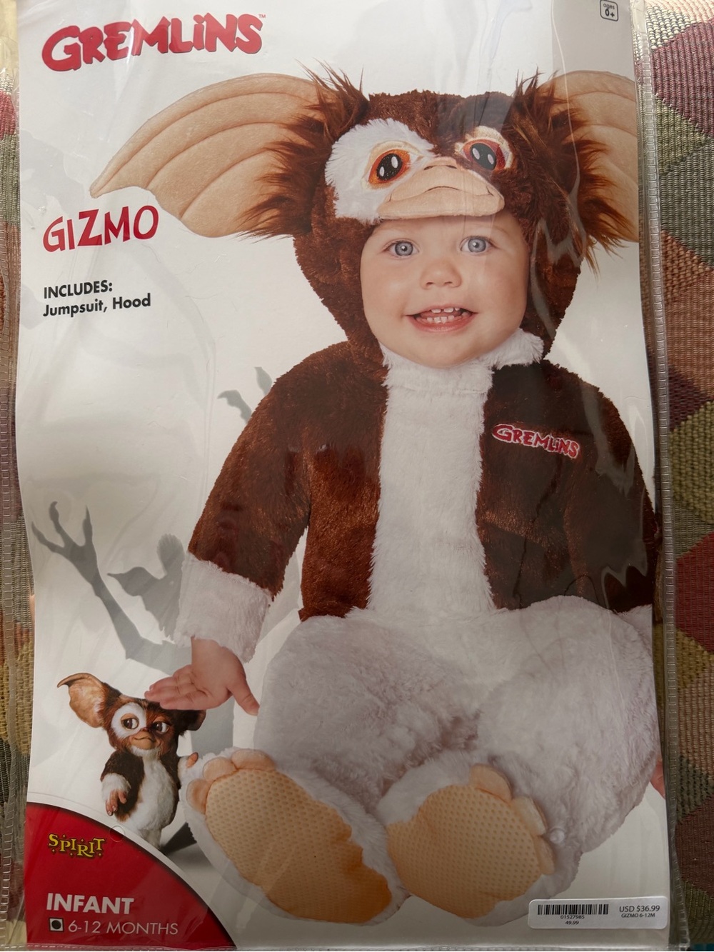 Spirit Gizmo Infant Costume — Brown and White Plush Jumpsuit